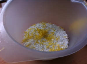 The lemon, ginger and coconut was all mixed together in the bowl.
